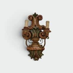 Pair of Italian Polychrome Carved Wood Wall Lights - Front Detail - Styylish