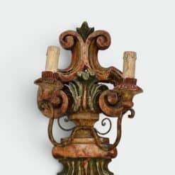 Pair of Italian Polychrome Carved Wood Wall Lights - Top Detail - Styylish
