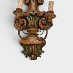 Pair of Italian Polychrome Carved Wood Wall Lights - Bottom Detail - Styylish