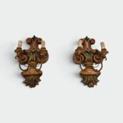 Pair of Italian Polychrome Carved Wood Wall Lights - Pair Alt View Two - Styylish