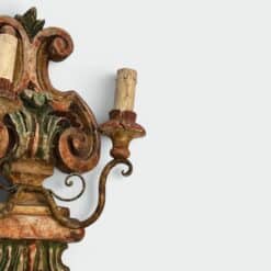 Pair of Italian Polychrome Carved Wood Wall Lights - Fixture Detail - Styylish