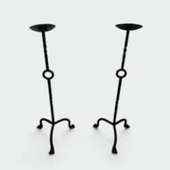 French 1950s Wrought Iron Pricket Floor Candlesticks - Styylish