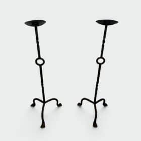 French 1950s Wrought Iron Pricket Floor Candlesticks