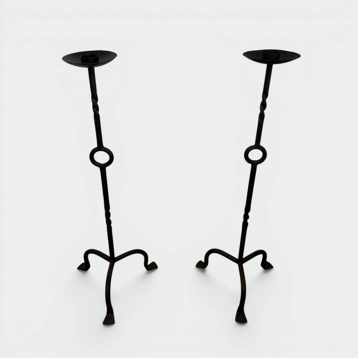 French 1950s Wrought Iron Pricket Floor Candlesticks - Styylish
