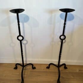 French 1950s Wrought Iron Pricket Floor Candlesticks