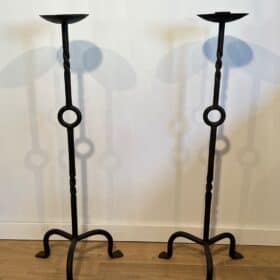 French 1950s Wrought Iron Pricket Floor Candlesticks