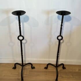 French 1950s Wrought Iron Pricket Floor Candlesticks