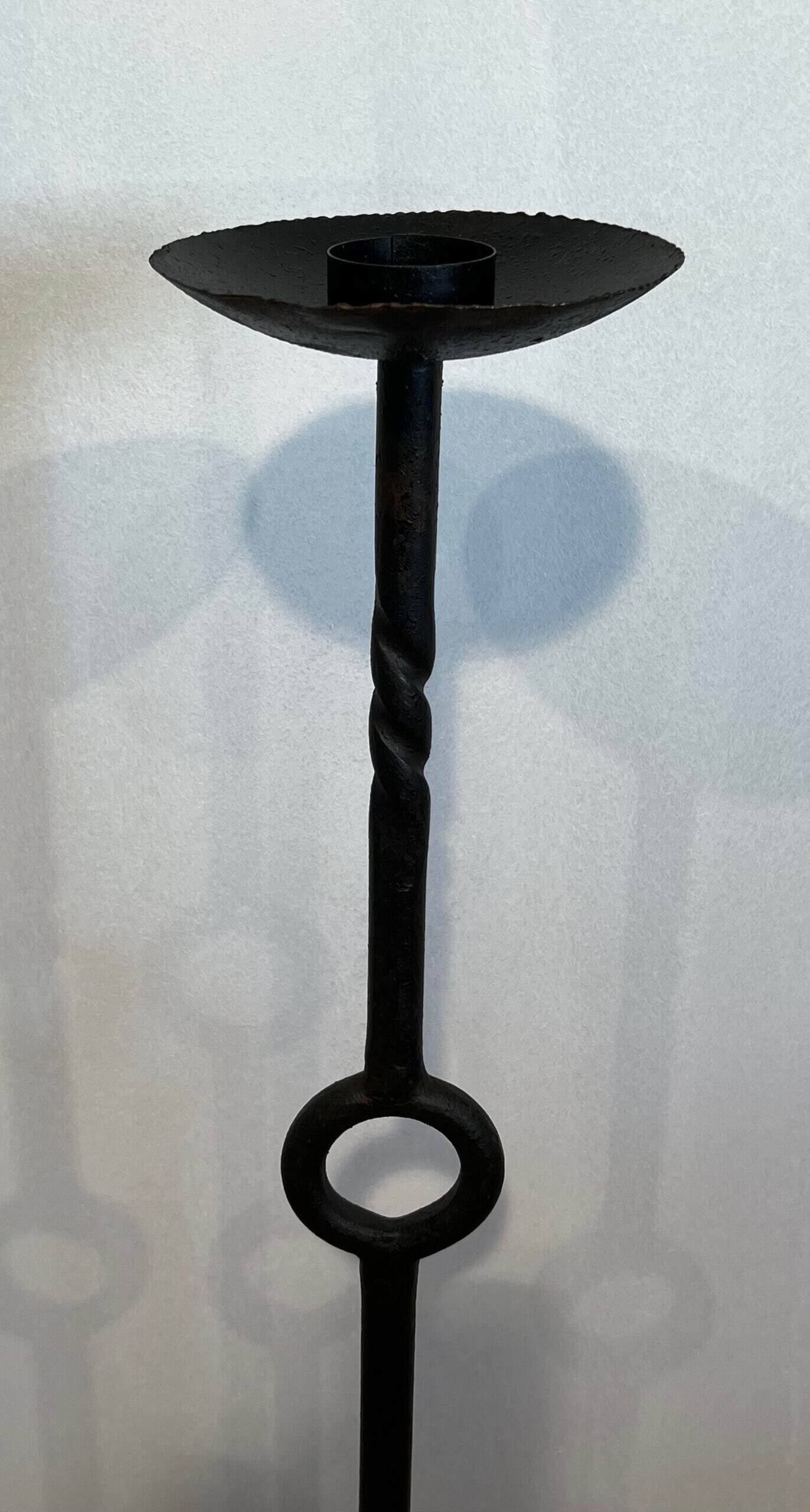 French 1950s Wrought Iron Pricket Floor Candlesticks - Top Detail - Styylish