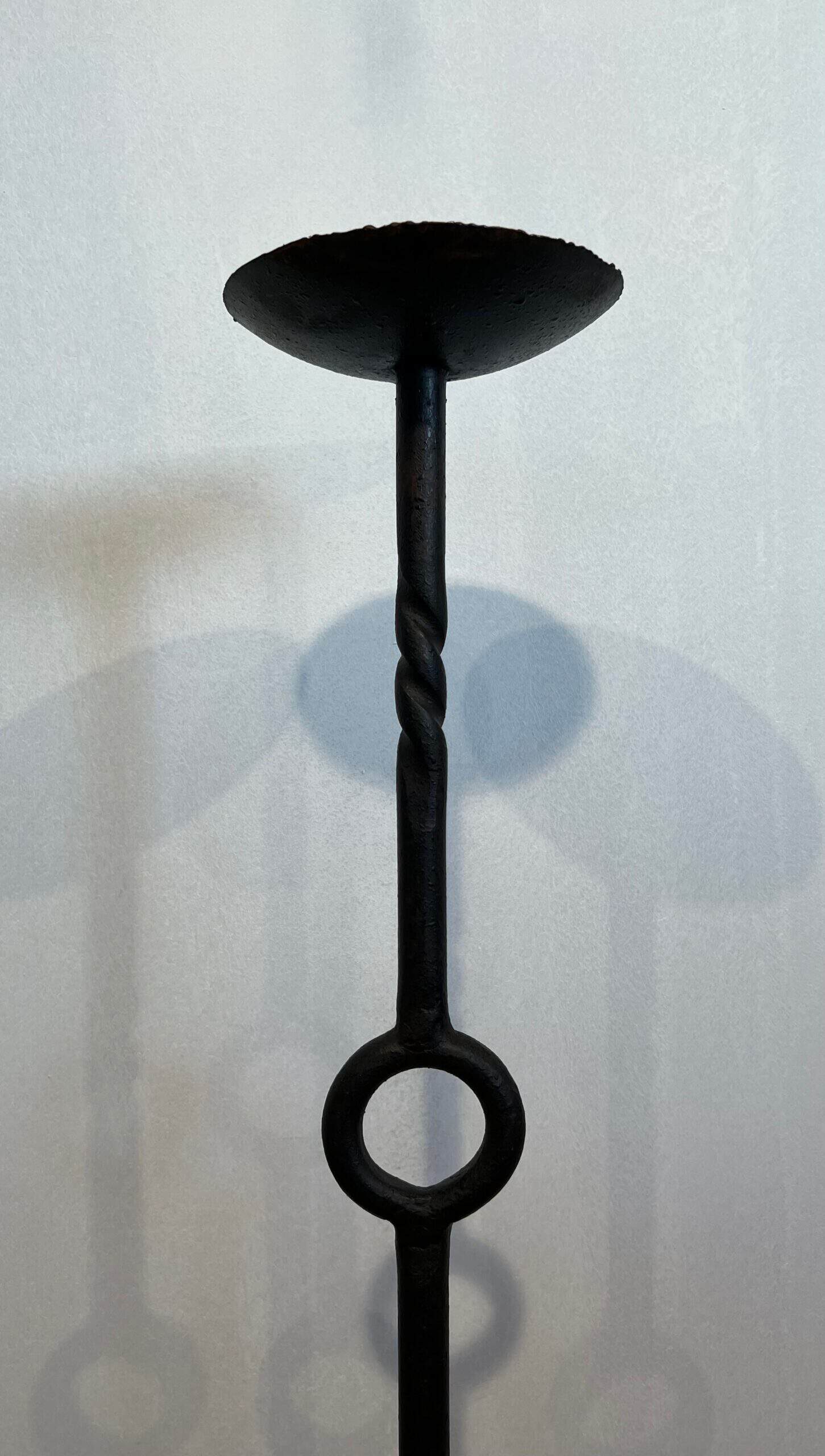 French 1950s Wrought Iron Pricket Floor Candlesticks - Top Detail Two - Styylish