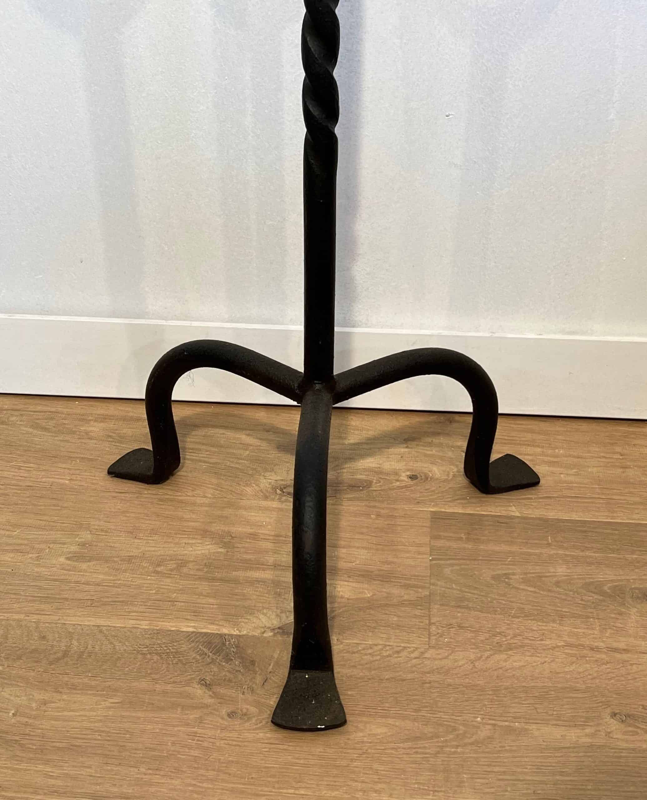 French 1950s Wrought Iron Pricket Floor Candlesticks - Base Detail - Styylish