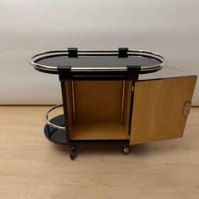 Art Deco Bar Cart, Black Lacquer, France, circa 1930