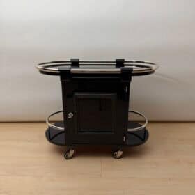 Art Deco Bar Cart, Black Lacquer, France, circa 1930