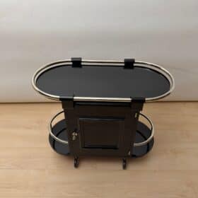 Art Deco Bar Cart, Black Lacquer, France, circa 1930