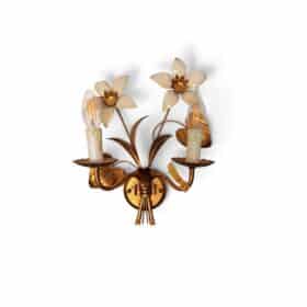 Pair of French Gilt Metal Floral Wall Sconces in the Style of Maison Charles, circa 1960s