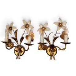 Pair of gilt metal floral wall sconces in the style of Maison Charles 1960s- Styylish