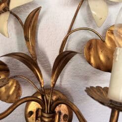 Alternative view of Pair of French Gilt Metal Floral Wall Sconces in the Style of Maison Charles, circa 1960s