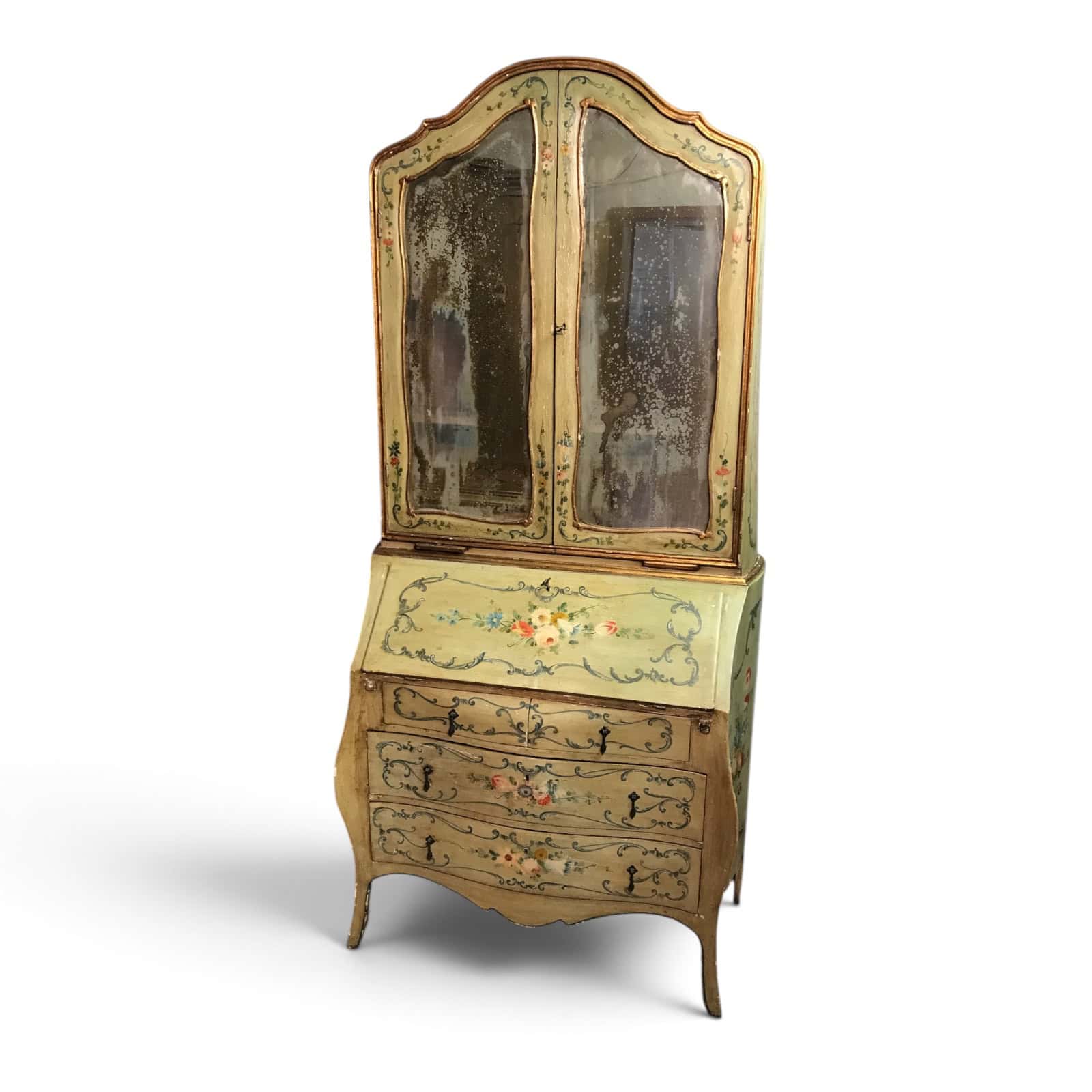 Antique Venetian Painted Secretary Bookcase- Styylish