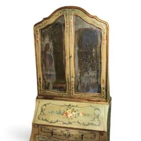 Antique Venetian Painted Secretary Bookcase with Floral Decoration