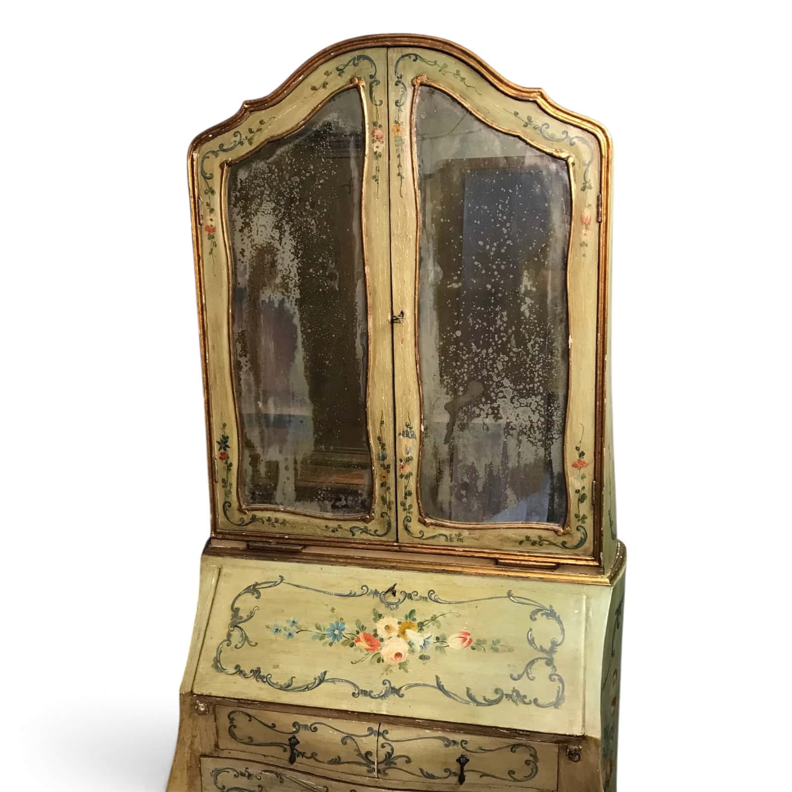 Antique Venetian Painted Secretary Bookcase with Floral Decoration - Image 3