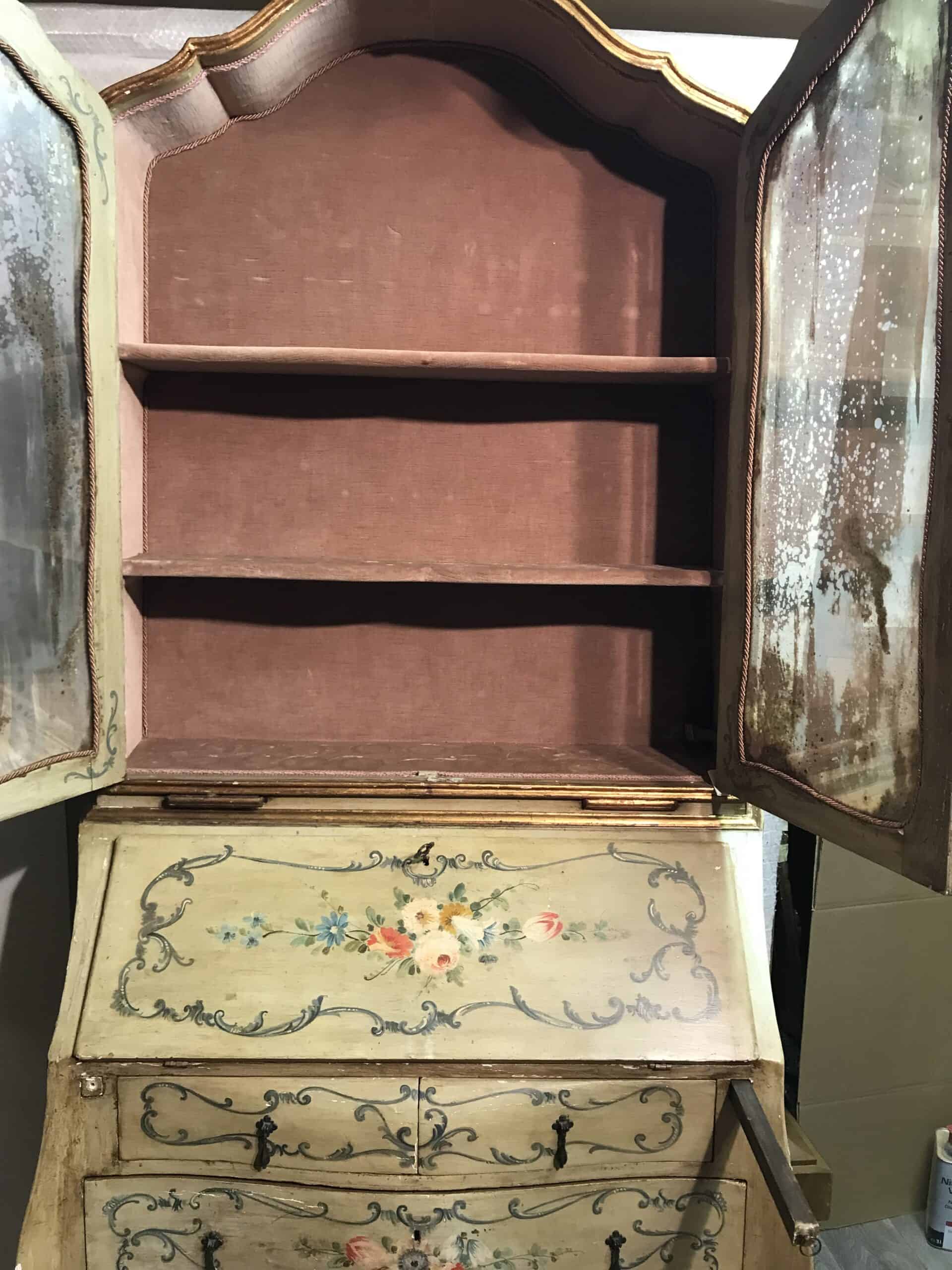 Antique Venetian Painted Secretary Bookcase with Floral Decoration - Image 7