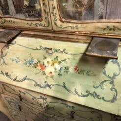 Antique Venetian Painted Secretary Bookcase with Floral Decoration - Image 8