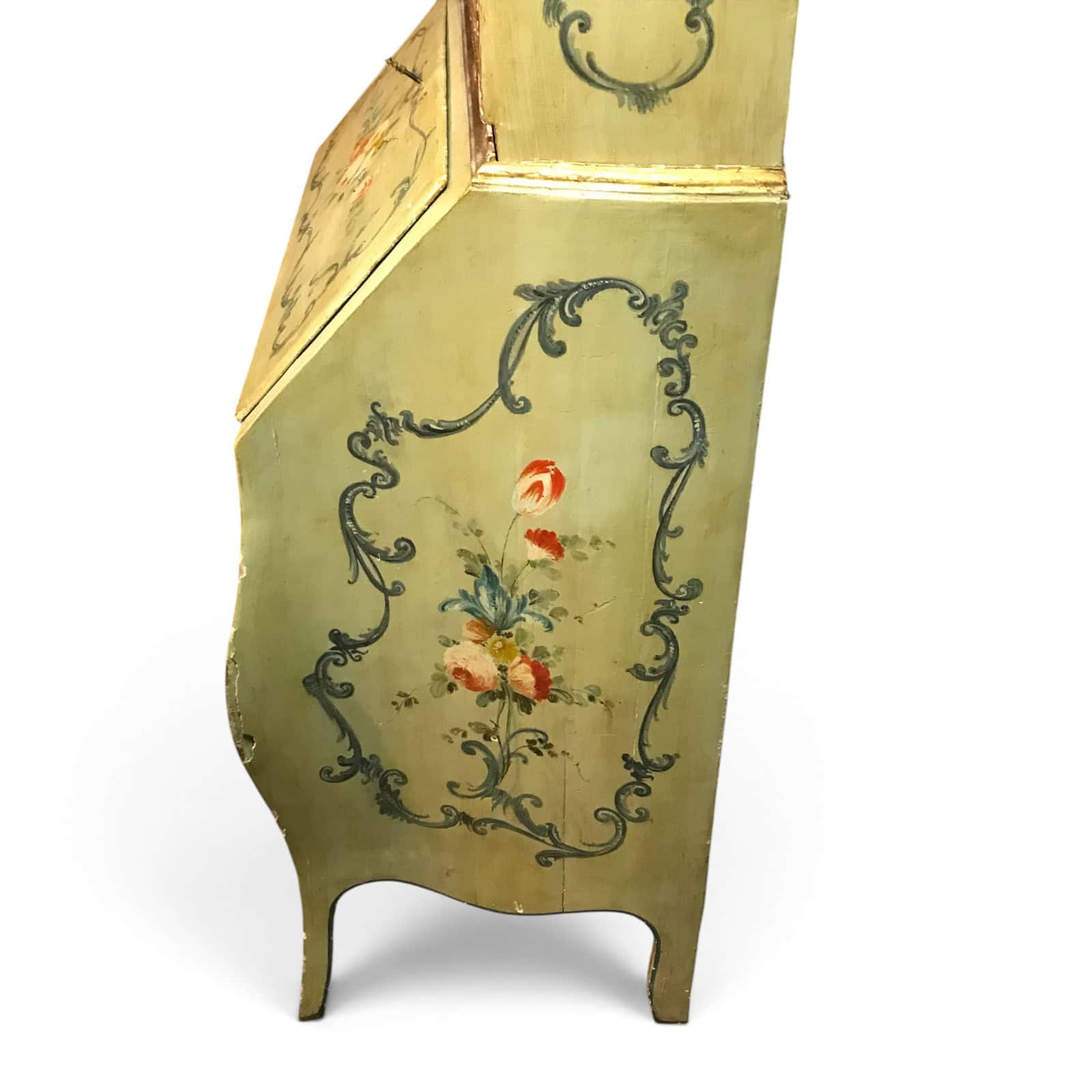 Antique Venetian Painted Secretary Bookcase with Floral Decoration - Image 5