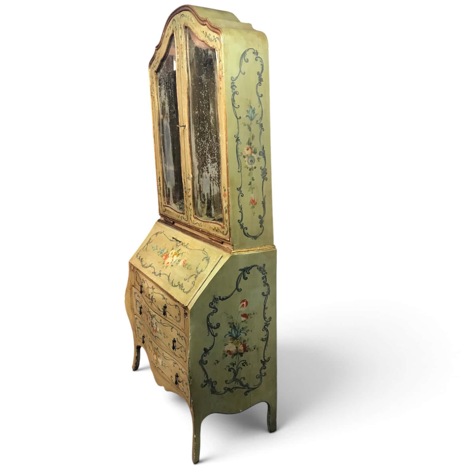 Antique Venetian Painted Secretary Bookcase with Floral Decoration - Image 4