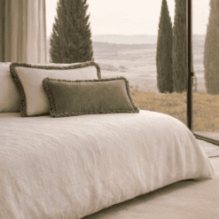 Velvet Fifty Cushion With Fringes Green, Made In Italy - Image 3
