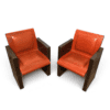 Pair of French 1970s Brown and Orange Leather Armchairs - Styylish