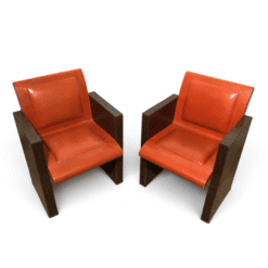Pair of French 1970s Brown and Orange Leather Armchairs - Styylish