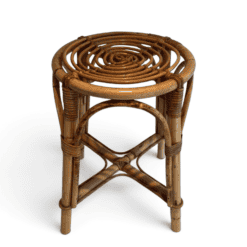 French 1940s–1950s Rattan Drum Stool - Styylish
