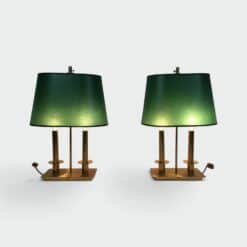 Pair of French Brass Table Lamps with Green Adjustable Shades - Styylish