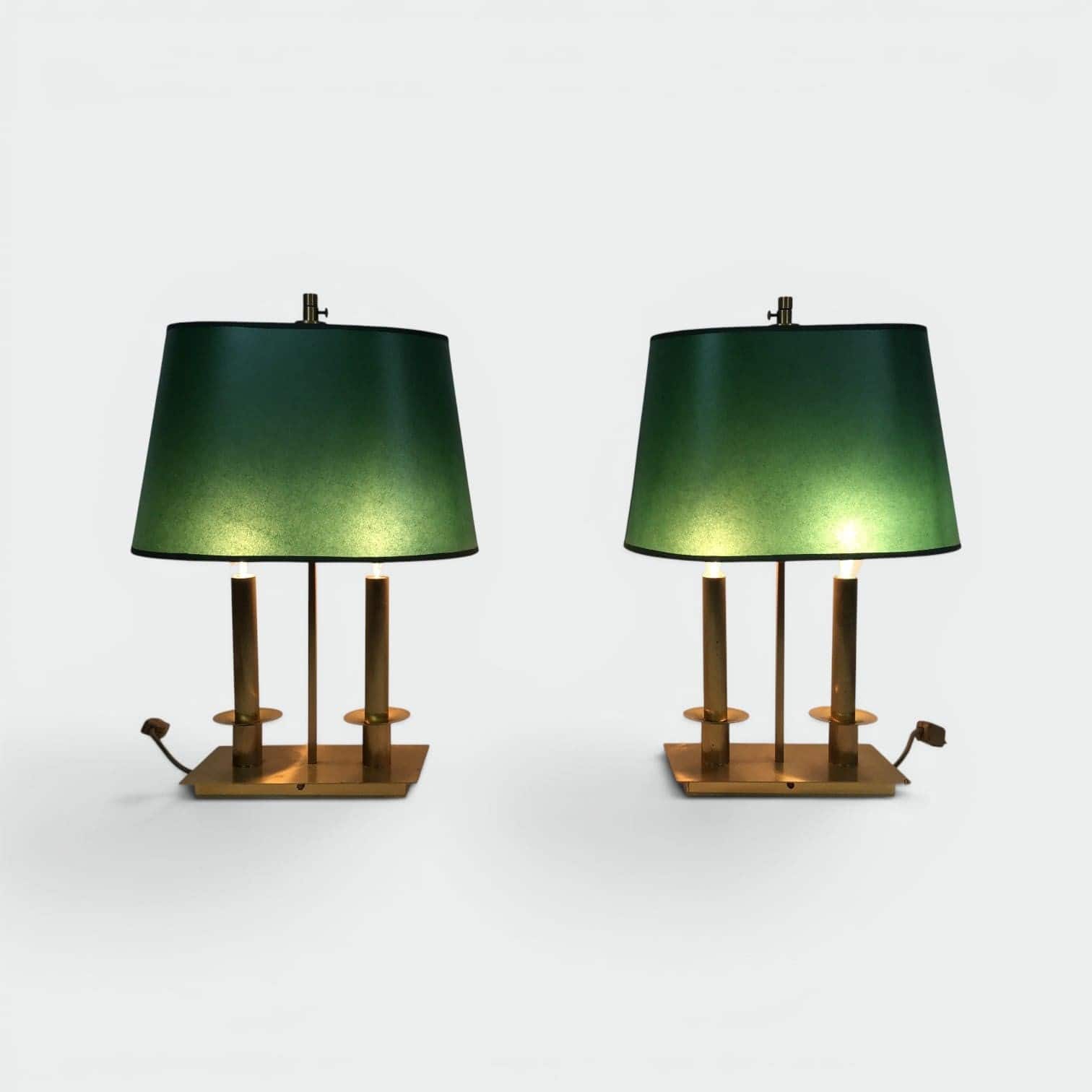 Pair of French Brass Table Lamps with Green Adjustable Shades - Styylish