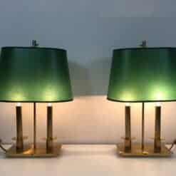 Pair of French Brass Table Lamps with Green Adjustable Shades - View One - Styylish