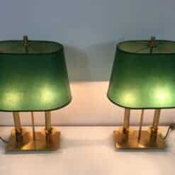 Pair of French Brass Table Lamps with Green Adjustable Shades - View Two - Styylish