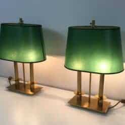Pair of French Brass Table Lamps with Green Adjustable Shades - View Three - Styylish