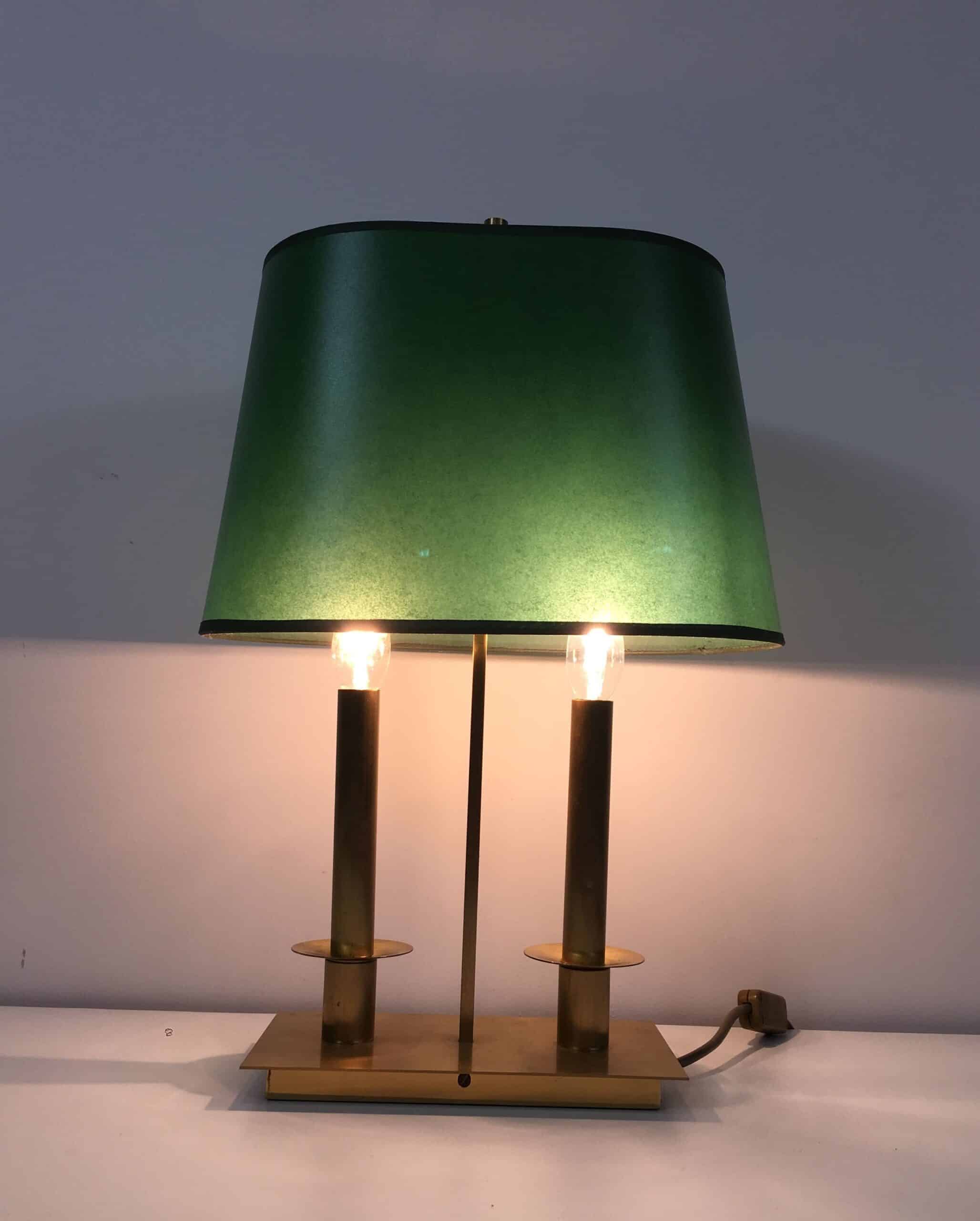 Pair of French Brass Table Lamps with Green Adjustable Shades - View Five - Styylish