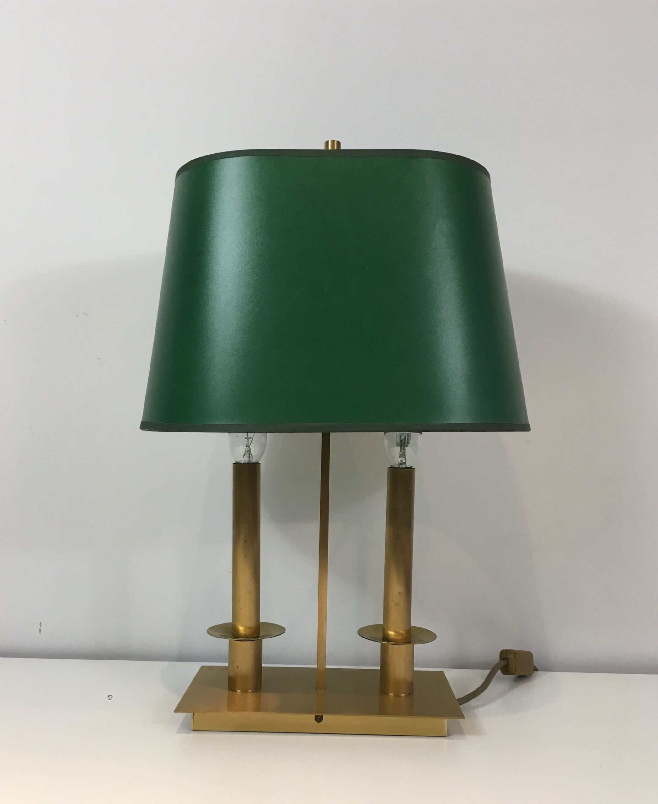 Pair of French Brass Table Lamps with Green Adjustable Shades - View Six - Styylish