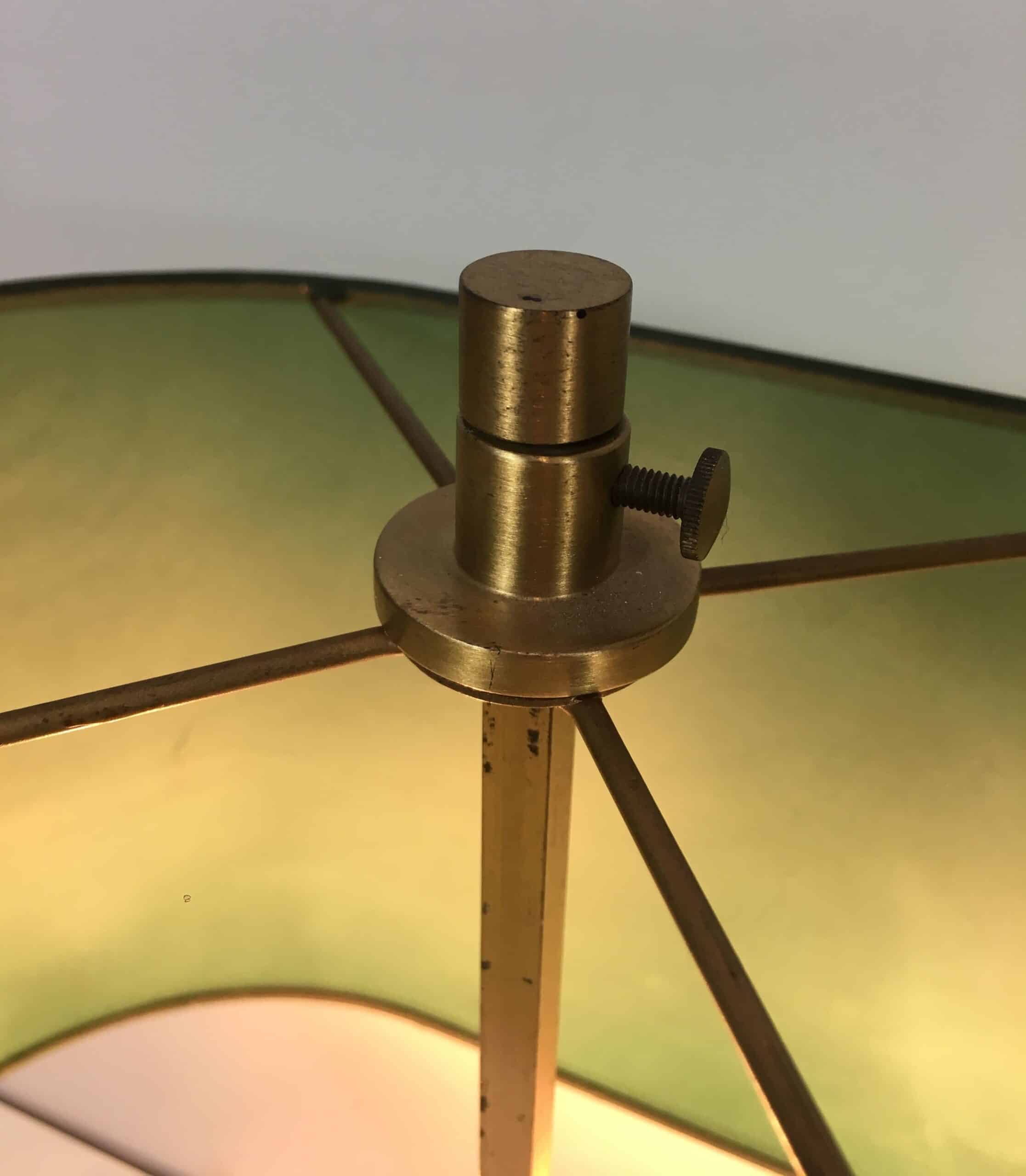 Pair of French Brass Table Lamps with Green Adjustable Shades - Detail One - Styylish