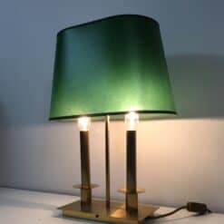 Pair of French Brass Table Lamps with Green Adjustable Shades - View Seven - Styylish