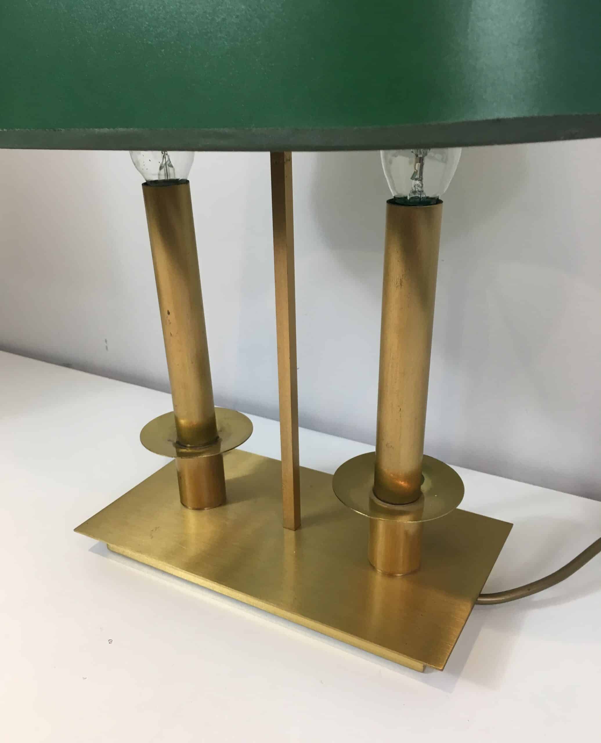 Pair of French Brass Table Lamps with Green Adjustable Shades - Detail Two - Styylish