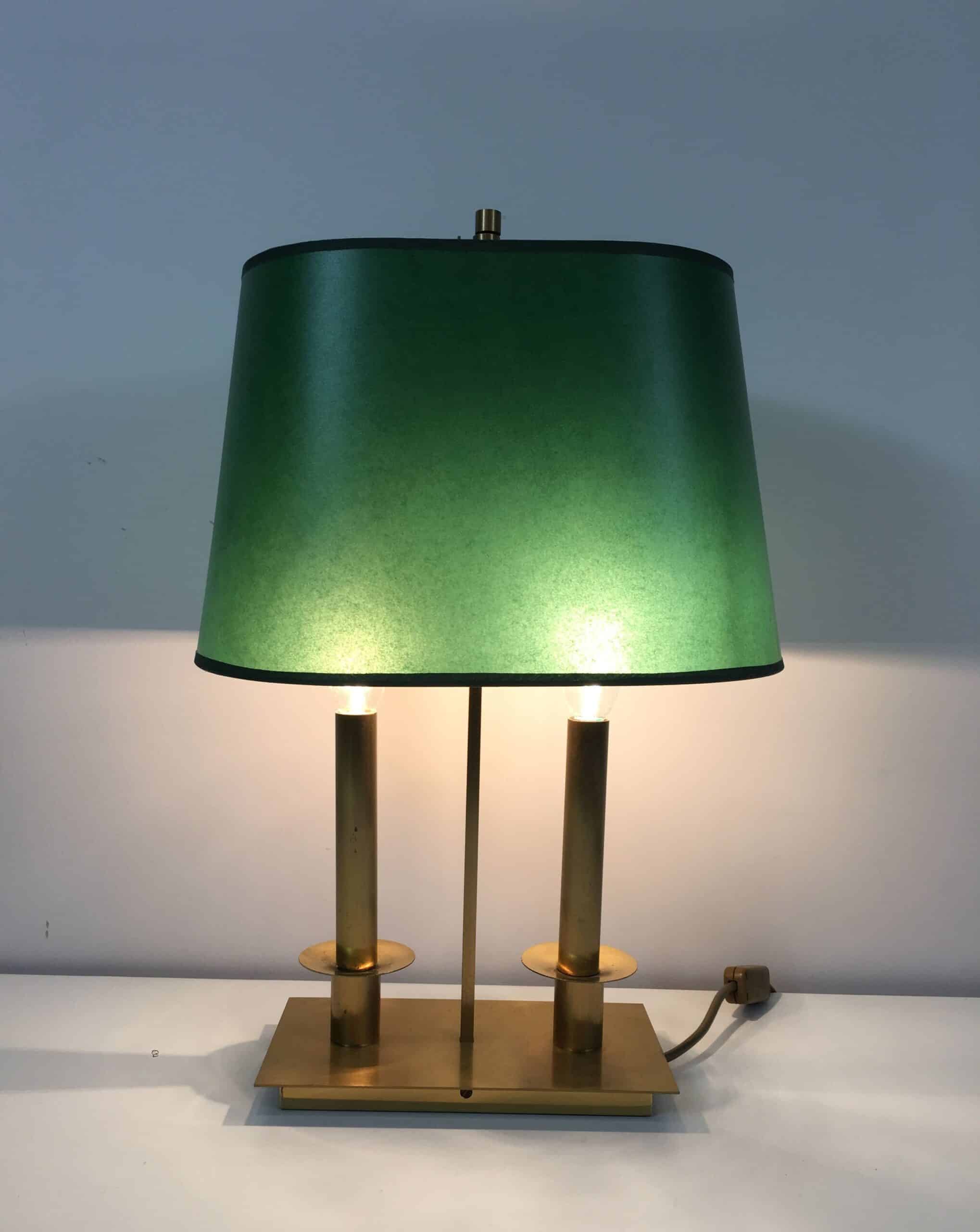 Pair of French Brass Table Lamps with Green Adjustable Shades - View Eight - Styylish