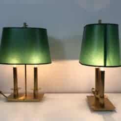 Pair of French Brass Table Lamps with Green Adjustable Shades - View Nine - Styylish