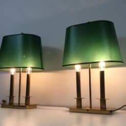 Pair of French Brass Table Lamps with Green Adjustable Shades - View Ten - Styylish