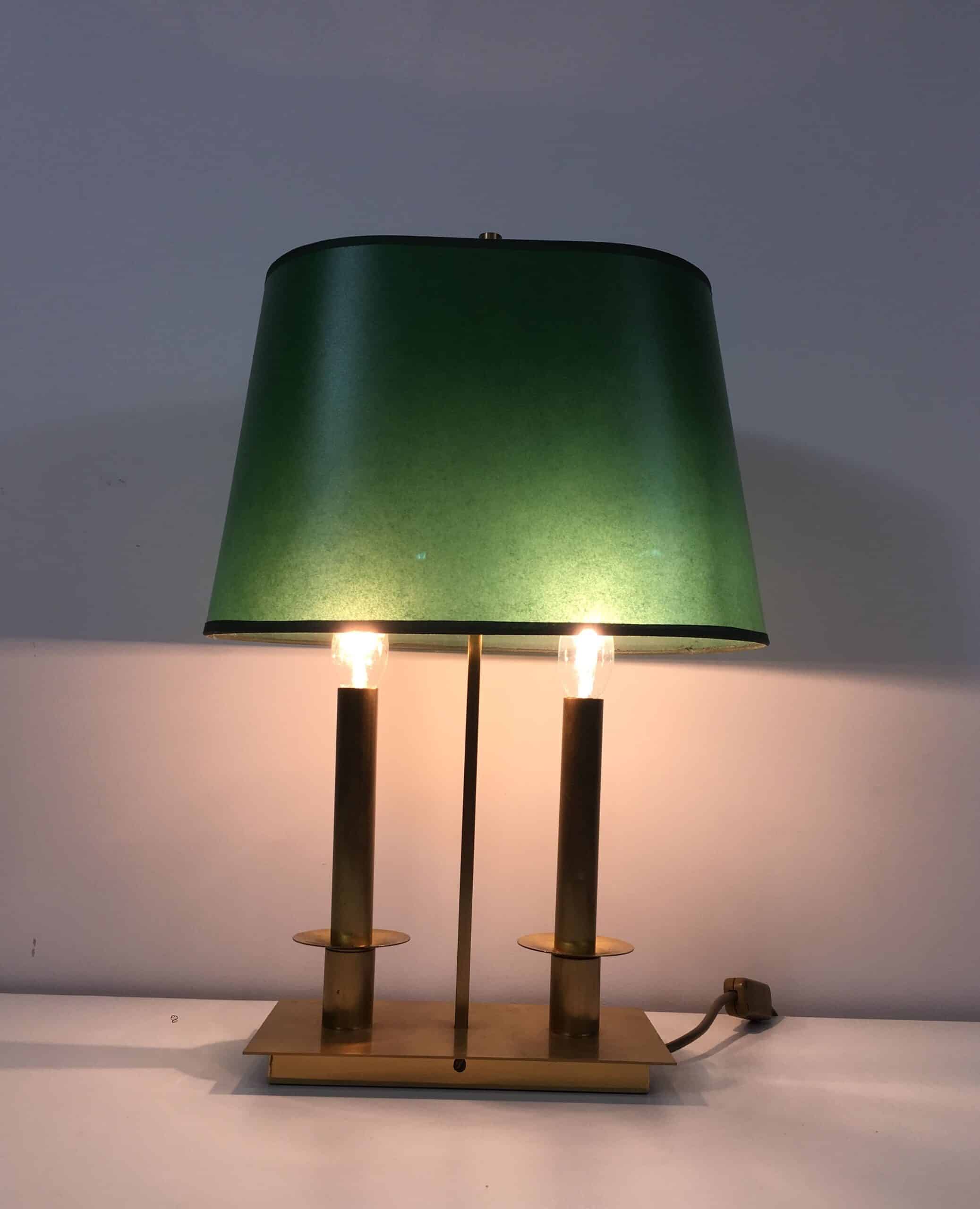 Pair of French Brass Table Lamps with Green Adjustable Shades - View Eleven - Styylish