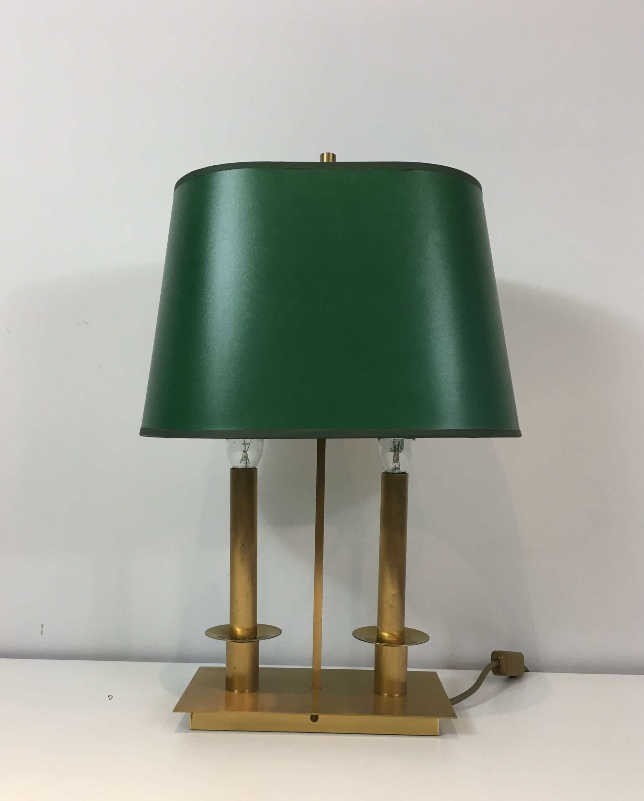 Pair of French Brass Table Lamps with Green Adjustable Shades - View Twelve - Styylish