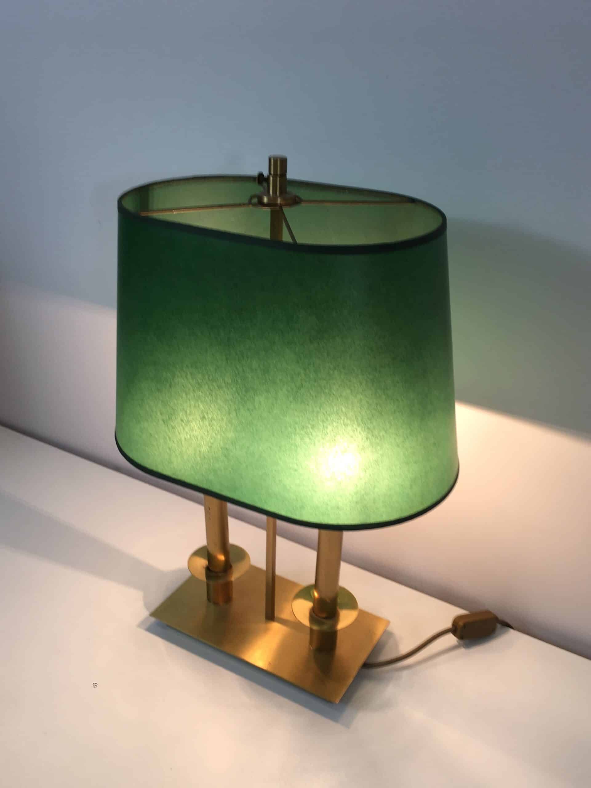 Pair of French Brass Table Lamps with Green Adjustable Shades - View Thirteen - Styylish