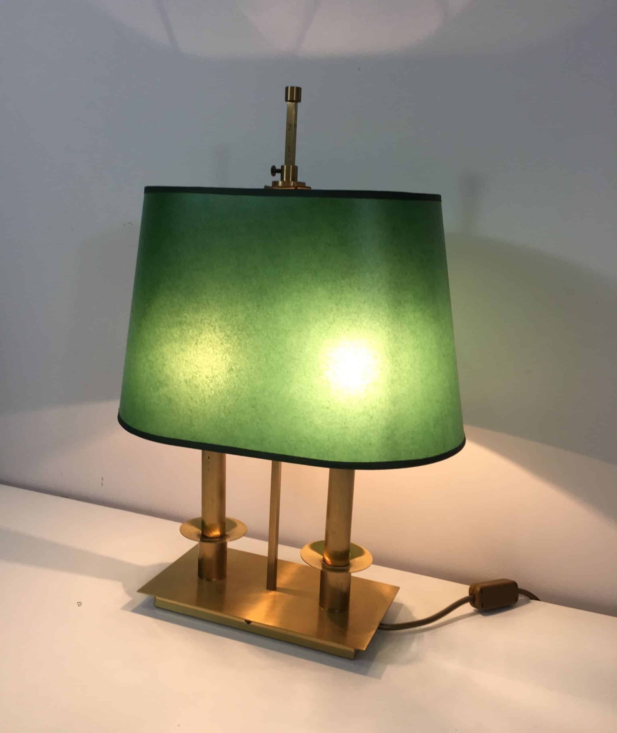 Pair of French Brass Table Lamps with Green Adjustable Shades - View Fourteen - Styylish