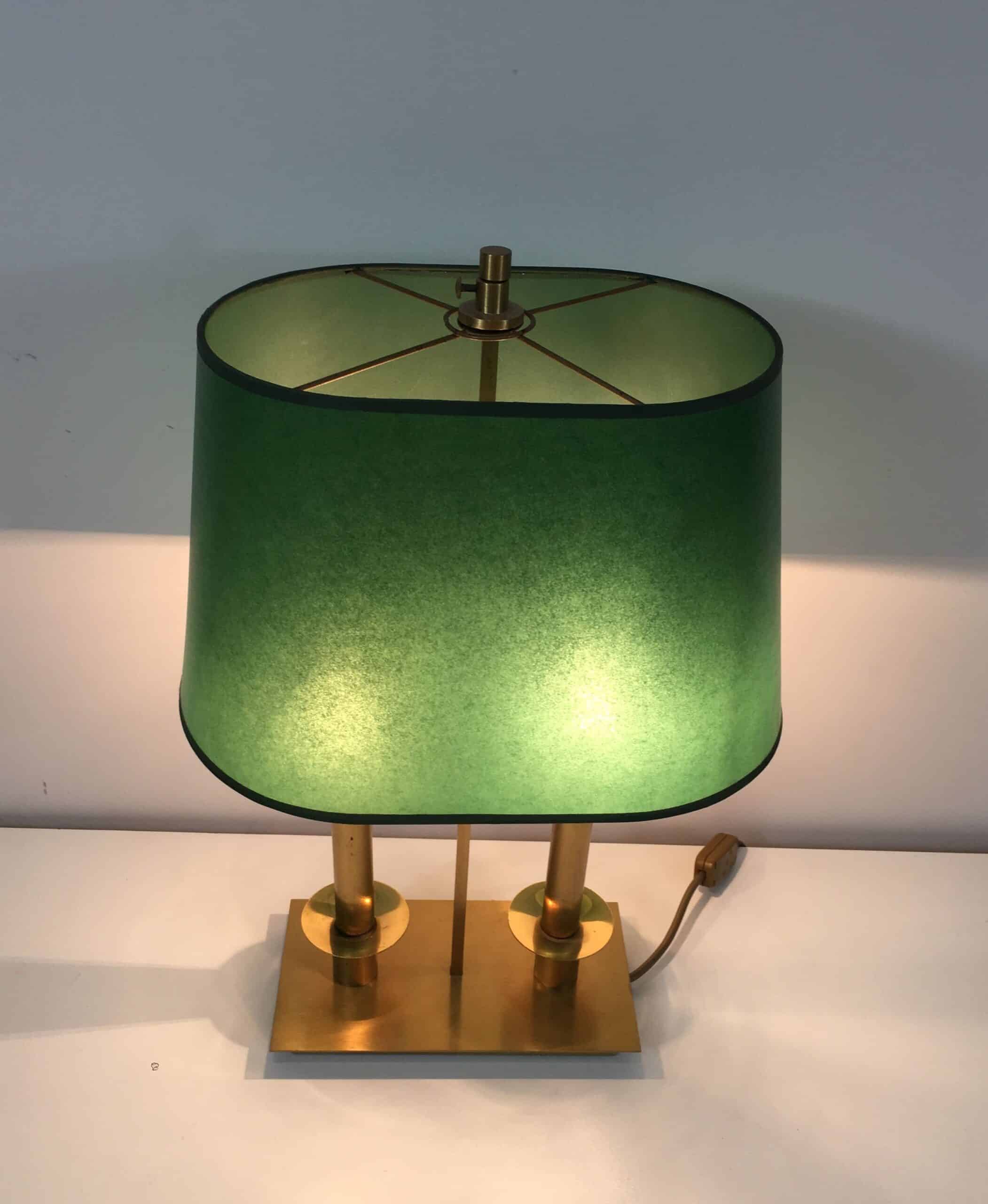 Pair of French Brass Table Lamps with Green Adjustable Shades - View Fifteen - Styylish