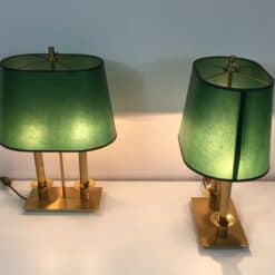 Pair of French Brass Table Lamps with Green Adjustable Shades - View Seventeen - Styylish